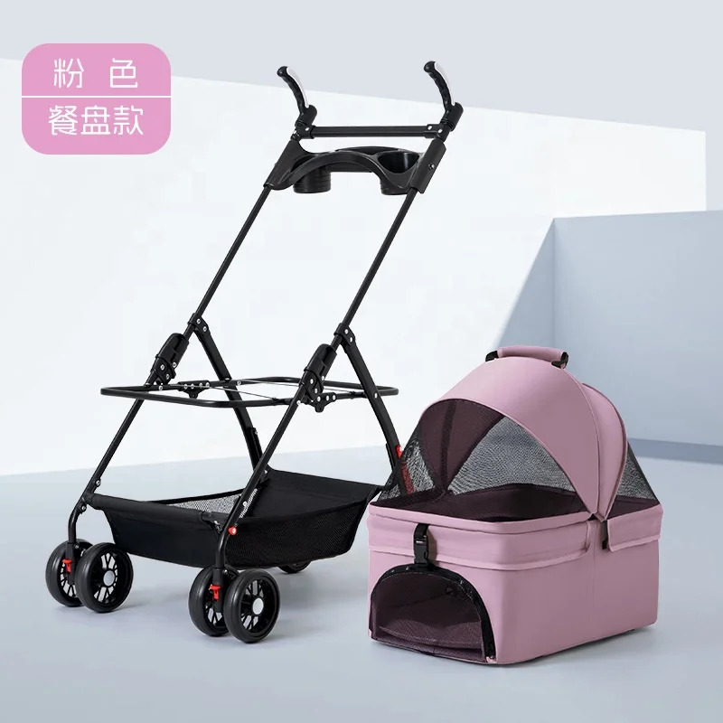 

Foldable Dog Stroller 3 in 1 Detachable Pet Stroller Lightweight Cat Stroller with Removable Travel Carriage