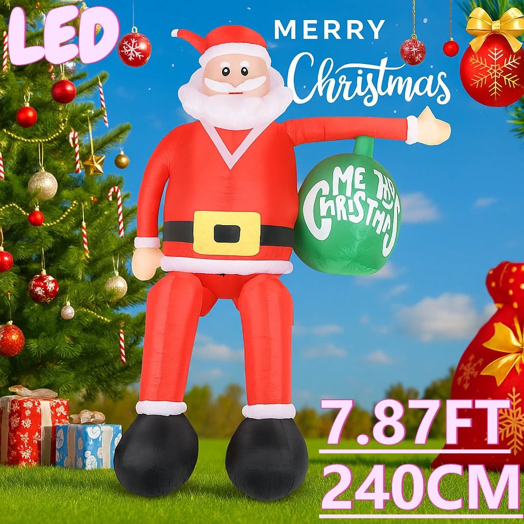 7.9ft brinquedos infláveis de natal quintal gramado festa decoração papai noel bola de natal suprimentos para casa ornamento presente com luz led