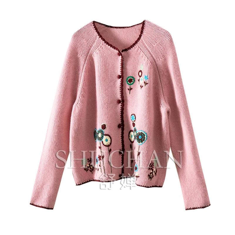 Warm Luxury 100 Cashmere Jacquard Crew Neck Sweater Cardigan Women Winter Clothes Women  Sweaters for Women