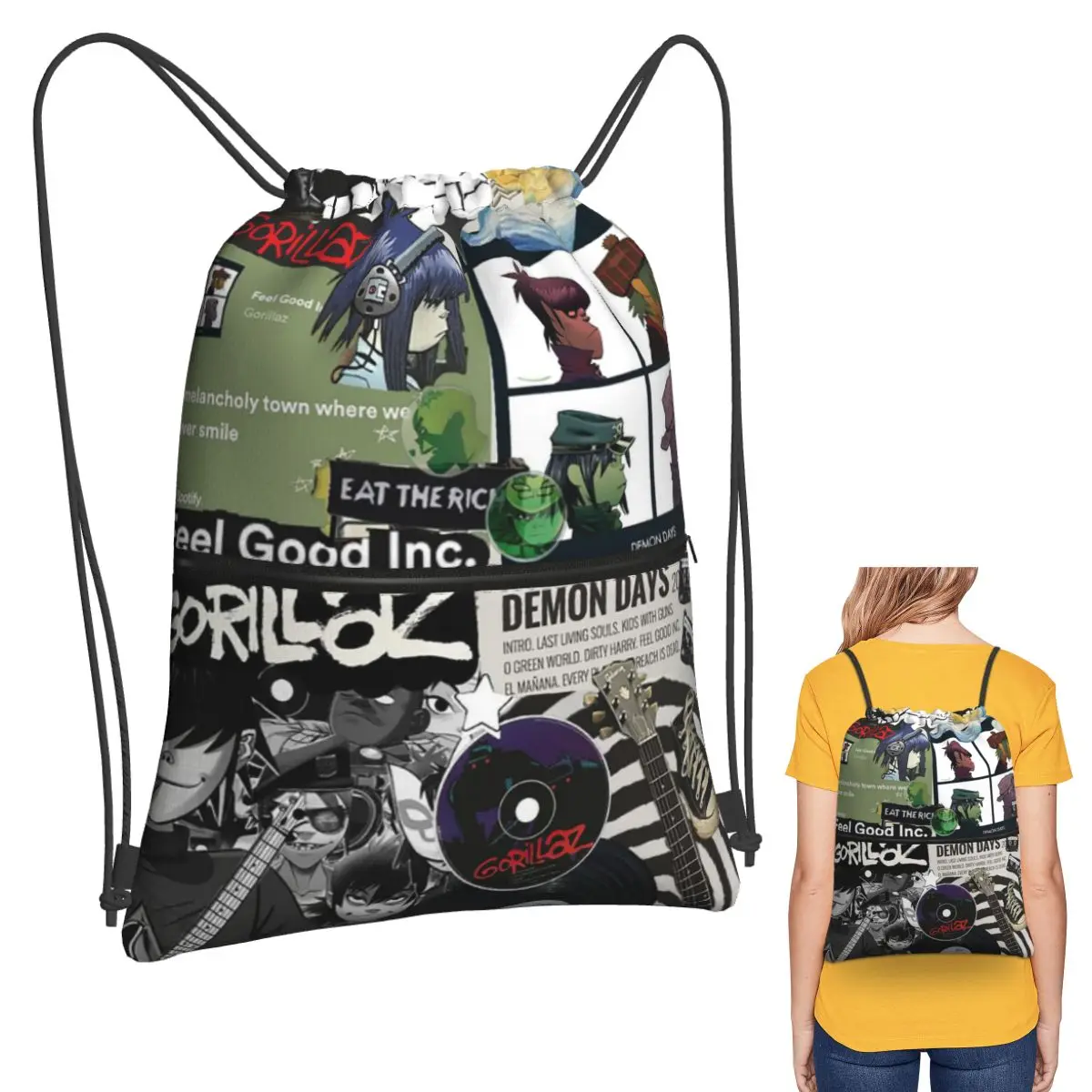 

Music Band Gorillaz Backpacks Casual Drawstring Bags Sundries Bag Book Bags for Man Woman School