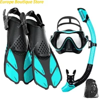 Mask Fins Snorkel Set, Snorkeling Gear for Adults, Panoramic View Snorkel Mask Anti-Fog, Adjustable Dive Flippers, Dry Top Snork