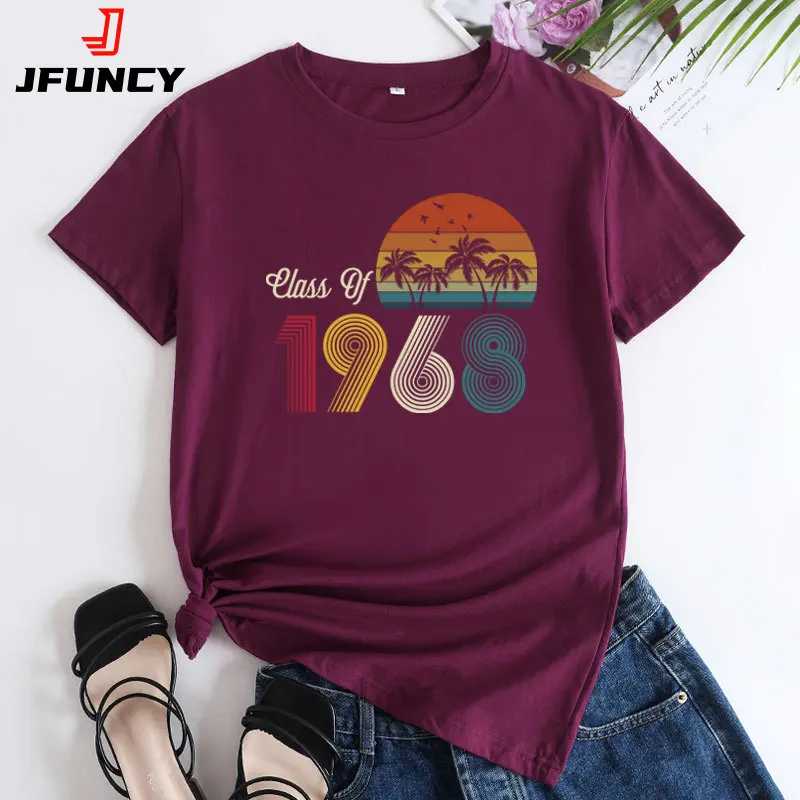 JFUNCY Short Sleeve Tees Summer Women T-shirts 1968 Graphic T Shirts New Woman Tshirt Female Clothing Women's Cotton Tops