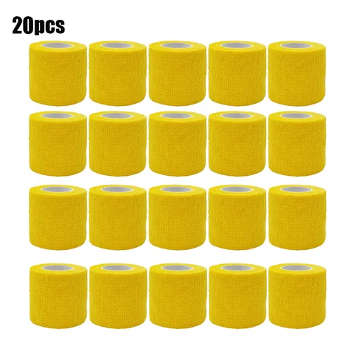 Imagen 2 del producto Vendajes elásticos autoadhesivos deportivos, Kit de ayuda para tatuajes, antideslizantes, atléticos, no tejidos, impermeables, color amarillo, 1/3/6/20 piezas