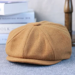 New Wool Newsboy Cap Black Khaki Men Women British Gatsby Retro Hat Driver Flat Cap for Male Vintage Beret for Men 009