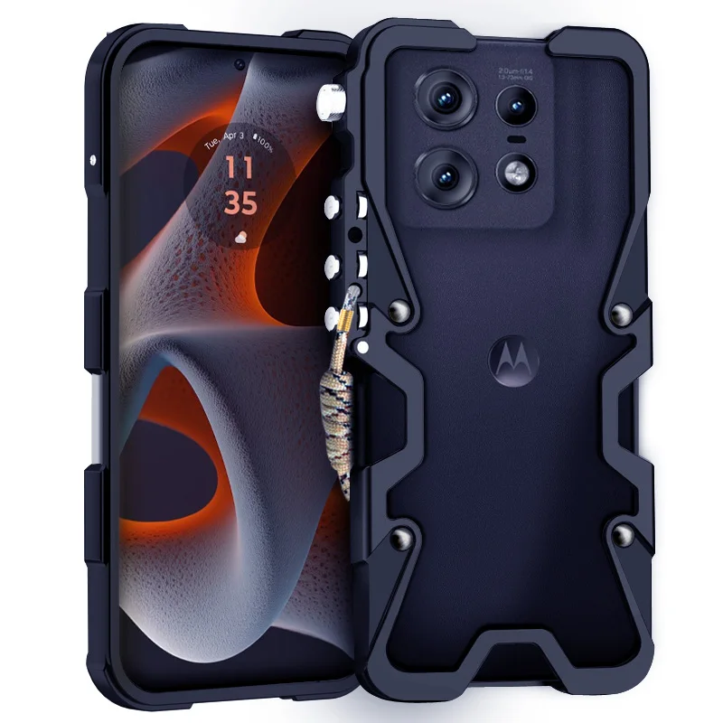 Luxury Armor Metal Aluminum Phone Cases Bumper For Motorola Moto Edge 50 Pro Cover Mechanical Purely Handmade Skull Case