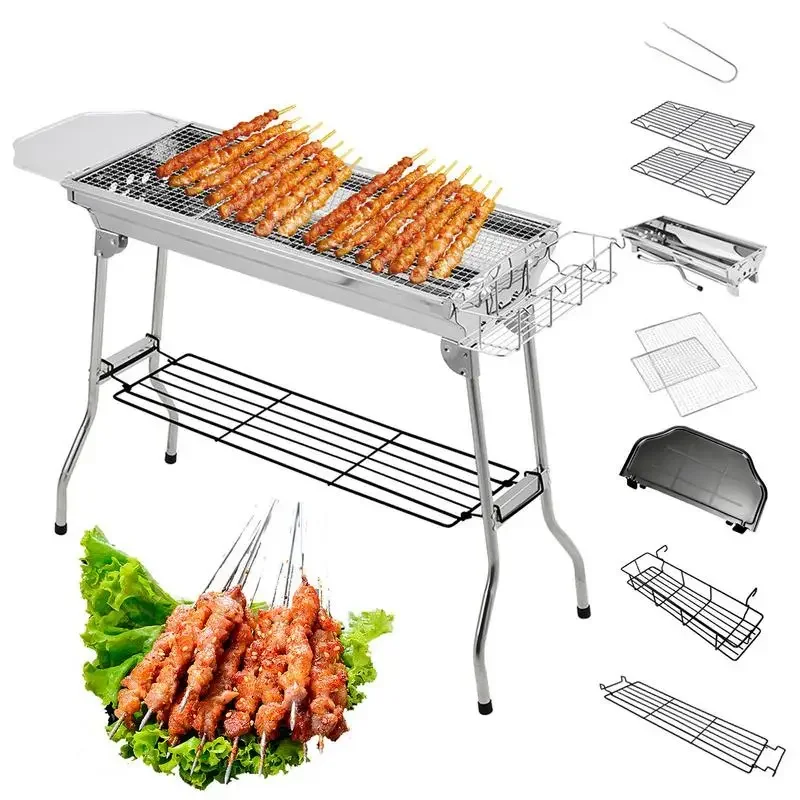 

Foldable BBQ Grill Portable Camping Grill With Legs Large Removable BBQ Stainless Steel Camping Grill Mesh Barbecue Tool For