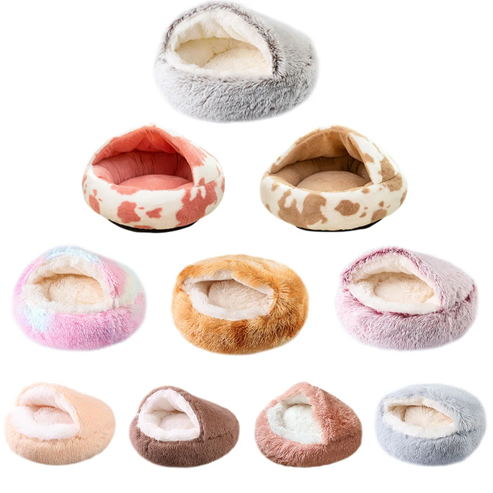 Nido para mascotas cálido de invierno con cubierta, almohadilla antipatadas con edredón, casa para perros, medio bolsa suave semicerrada, nido para gatos, accesorios cálidos para gatos