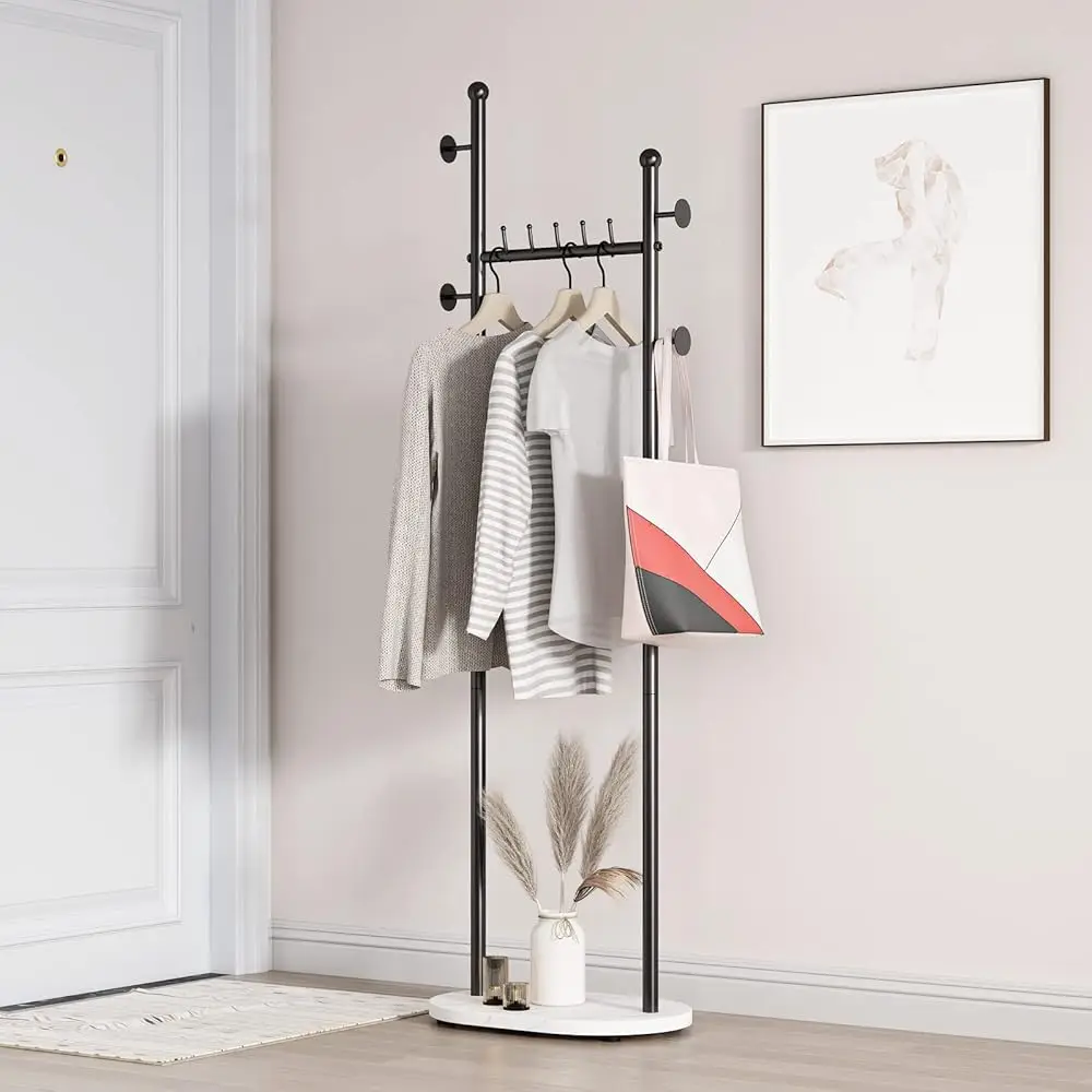 

Bla Clothing Ra With Shelves, Modern Coat Ra Freestanding With Marble Base, Coat Hanger Rack,Hat Tree Coat Ra Standing Clothes