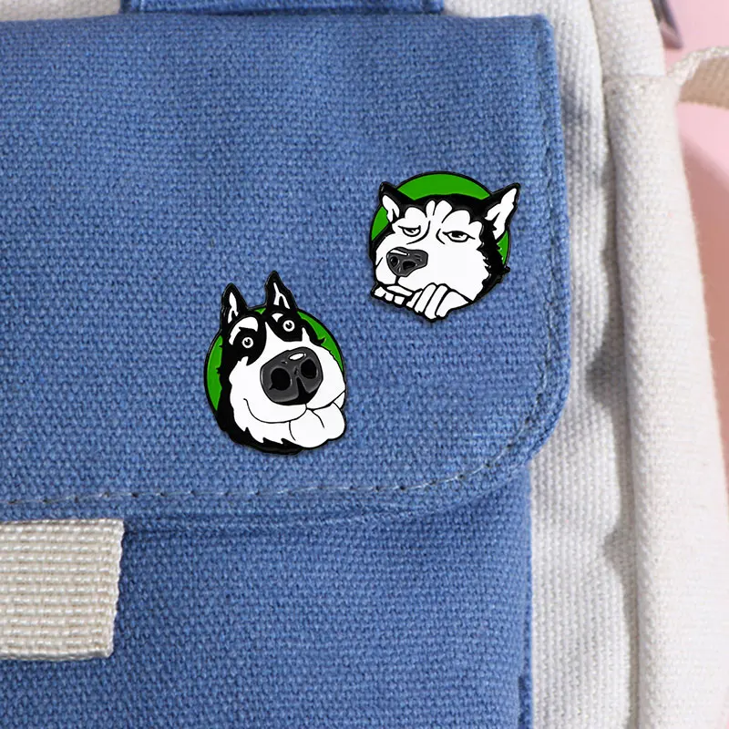 4 Styles Cute Funny Siberian Husky Head Enamel Pins Kidding Alaskan Malamute Dog Brooches  For Pet Lovers Jewelry Gift
