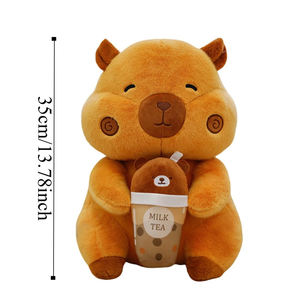 Creative Drinking Milk Tea Capybara Plush Toy Simulation Q Style Capybara Doll Soft Cartoon Capibara Fluffty Toy Birthday Gift