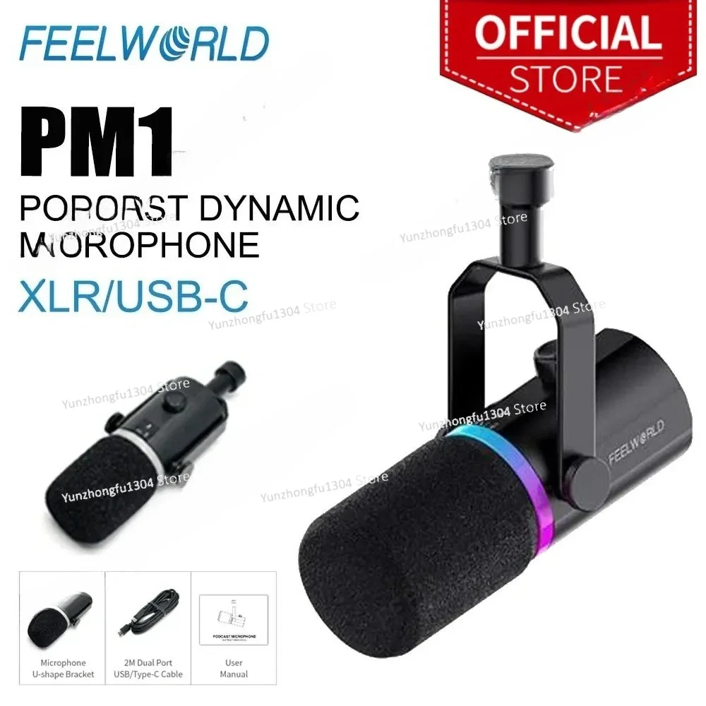 FEELWORLD PM1 XLR/USB Dynamic Microphone for Podcasting  Gaming Live Streaming