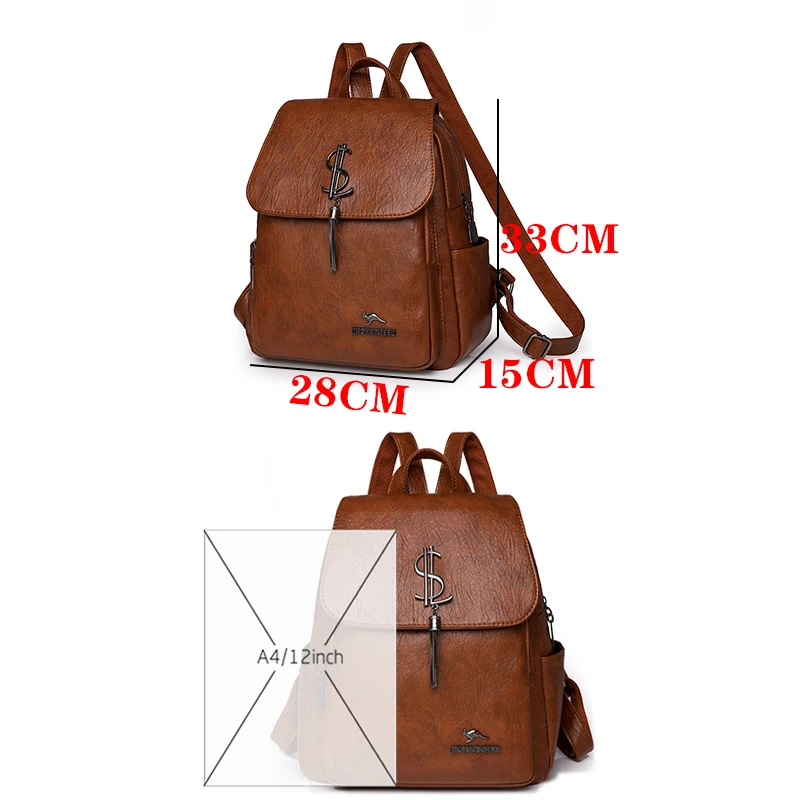 Fashion Women Soft Leather Backpacks Female School Book Bags Large Capacity Shopping Travel Knapsack Femme New Casual Rucksack