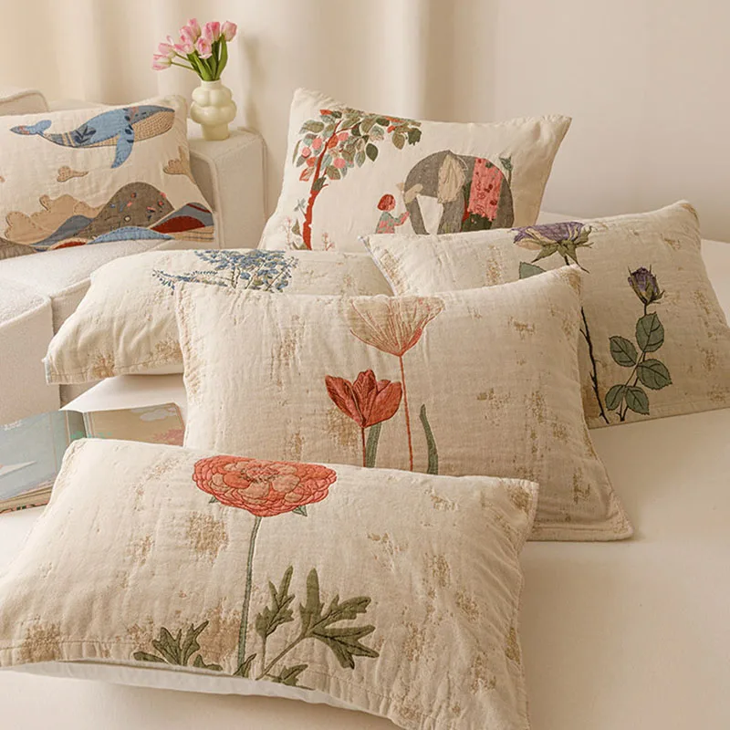 2 Pcs 100% Cotton Jacquard Pillow Towel Colored Yarn Anti Slip Pillow Cover with Straps Premium Skin-Friendly Bed Accessories