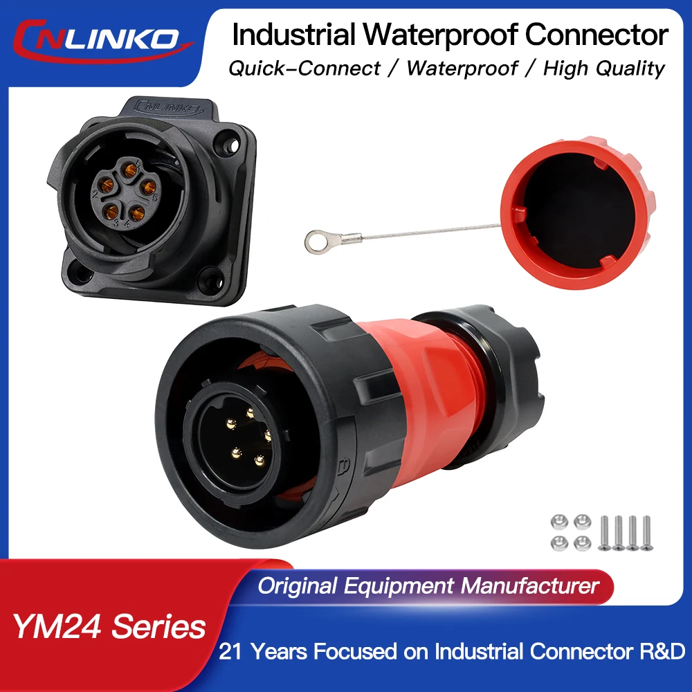 

CNLINKO YM24 Industrial Connector 5 Pin IP68 Waterproof PBT Plastic Shell Secure Push-Pull Locking Foolproof Circular Connectors