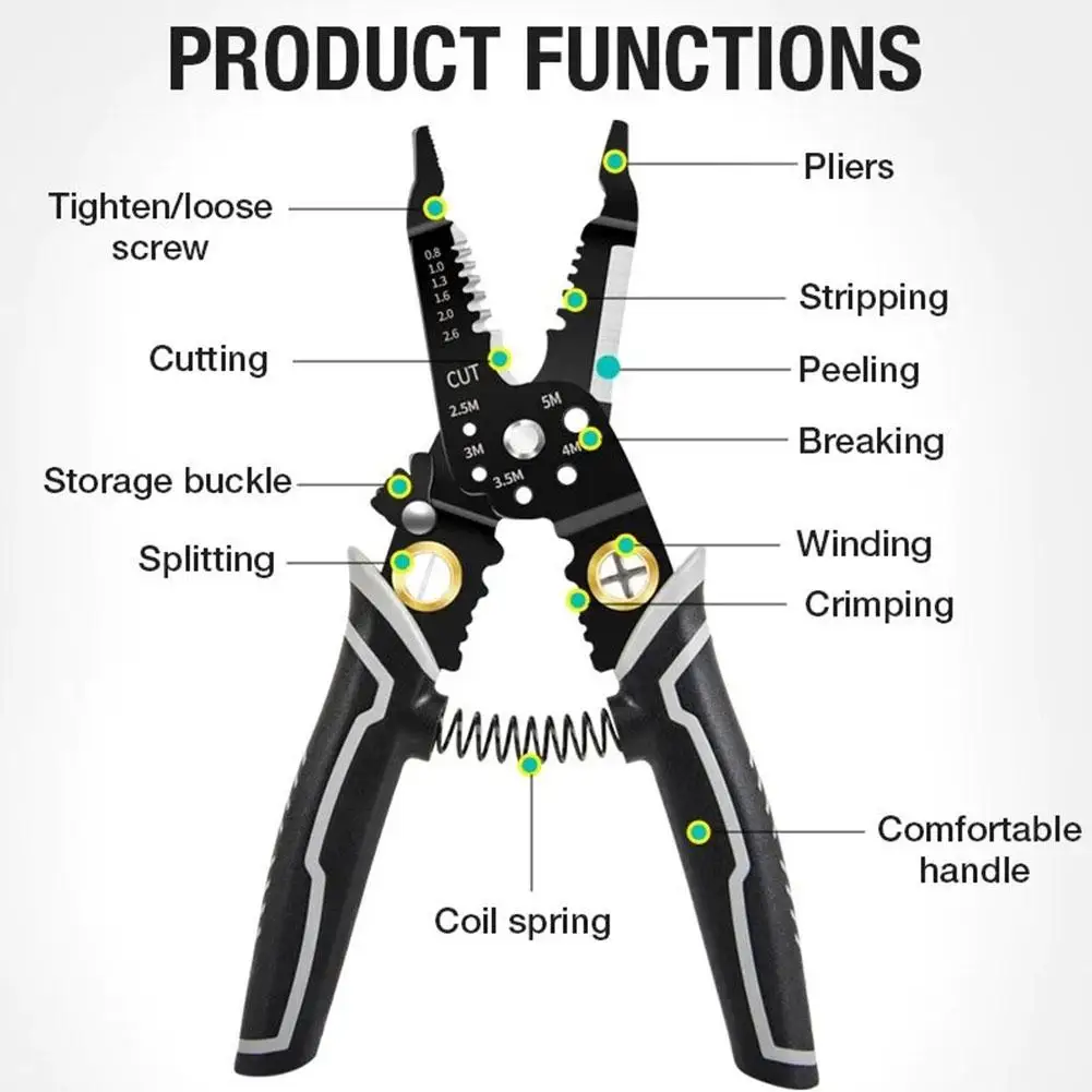 Wire Stripper Iron Copper Wire Cutter Cable Cutter Wire Crimping Pliers Clamper Splitting Winding Electrician Tool