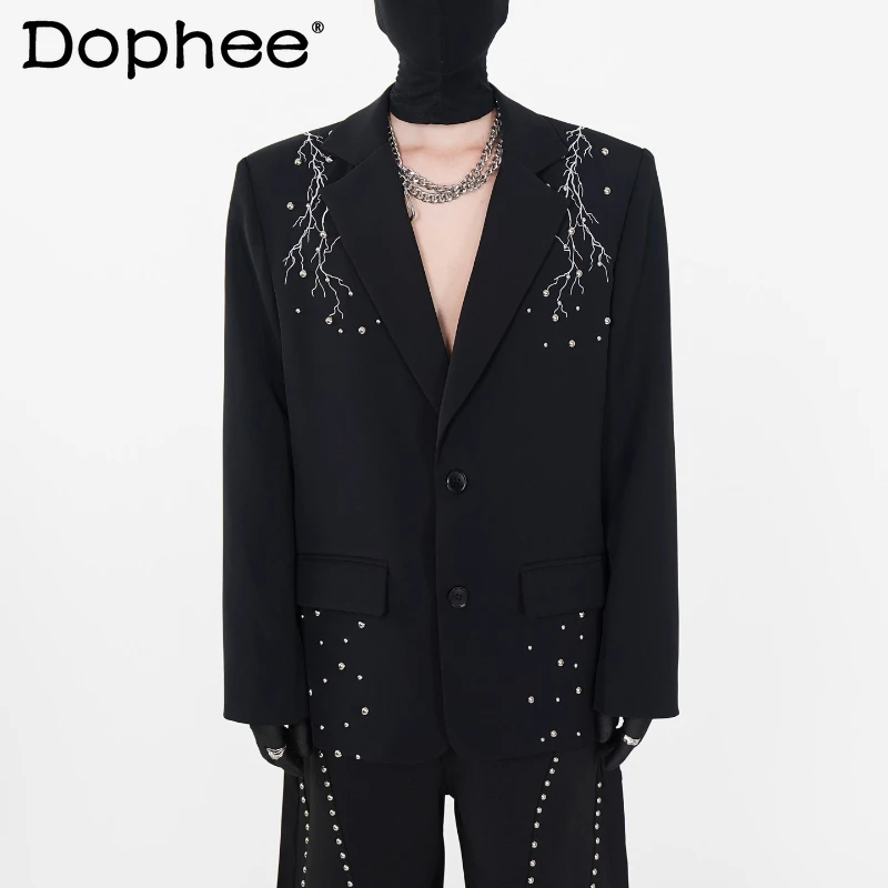 

Men's 2025 Autumn New Original Design Tailored Coats Shoulder Padded Blazers Men's Rivets Loose Handsome High-end Suit Jackets
