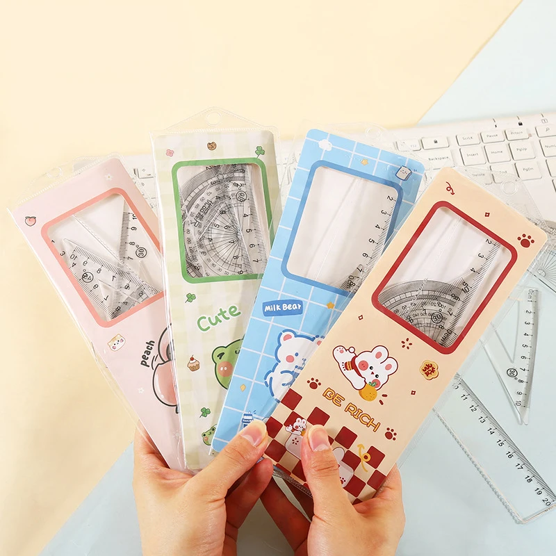 20cm Cartoon Ruler Sets Four-Piece Set Children's Cute Study Supplies Stationery Student Reward Small Gifts