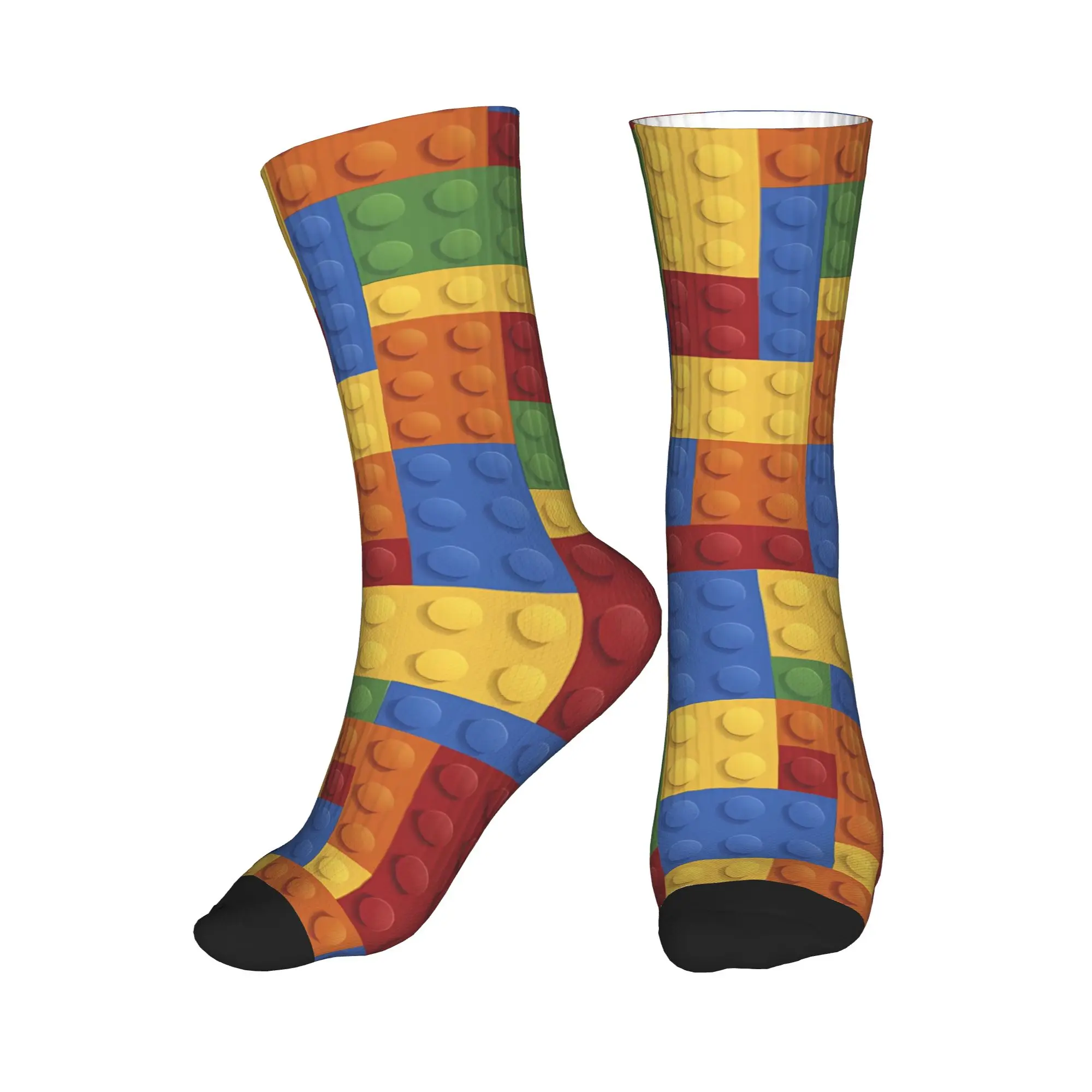 Vintage Primary Color Building Blocks Print Stockings Harajuku Socks Men's Soft Socks Autumn Running Sports Non Slip Socks