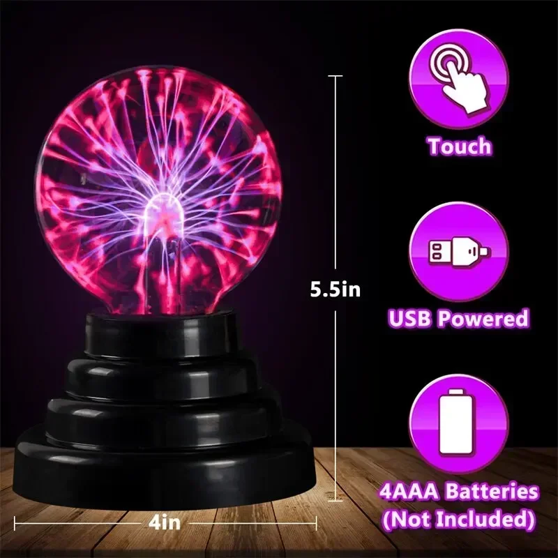 Lampe boule plasma magique de 3 pouces, veilleuse tactile sensible, nouveauté, cadeau d'anniversaire et de noël pour enfants