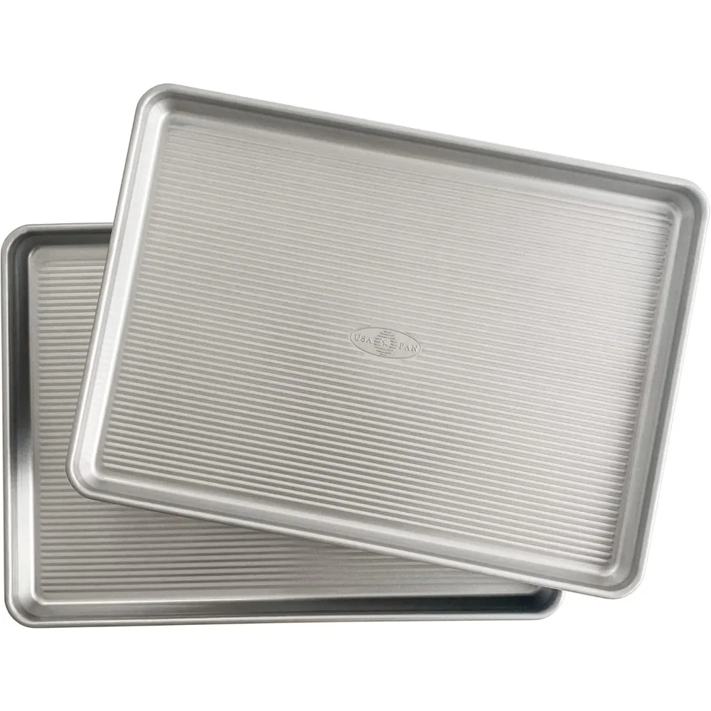 

Set of 2 Half Sheet Baking Pans, Aluminized Steel for Even Baking and Easy Cleanup
