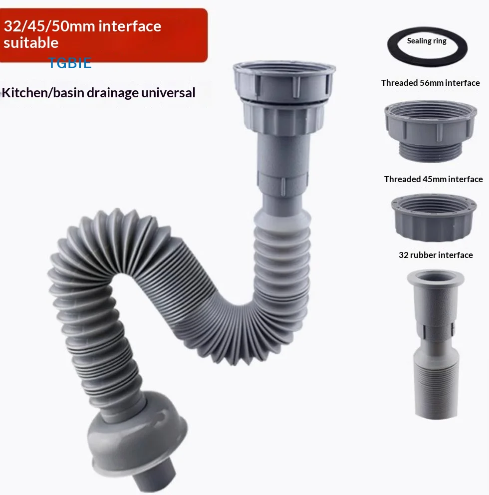 【TL】1/5Pcs Flexible Corrugated Drain Pipe Anti Odor Sink Drainage Hose For 32/45/56mm Interface Wash Basin Sewer Drainer Accesso