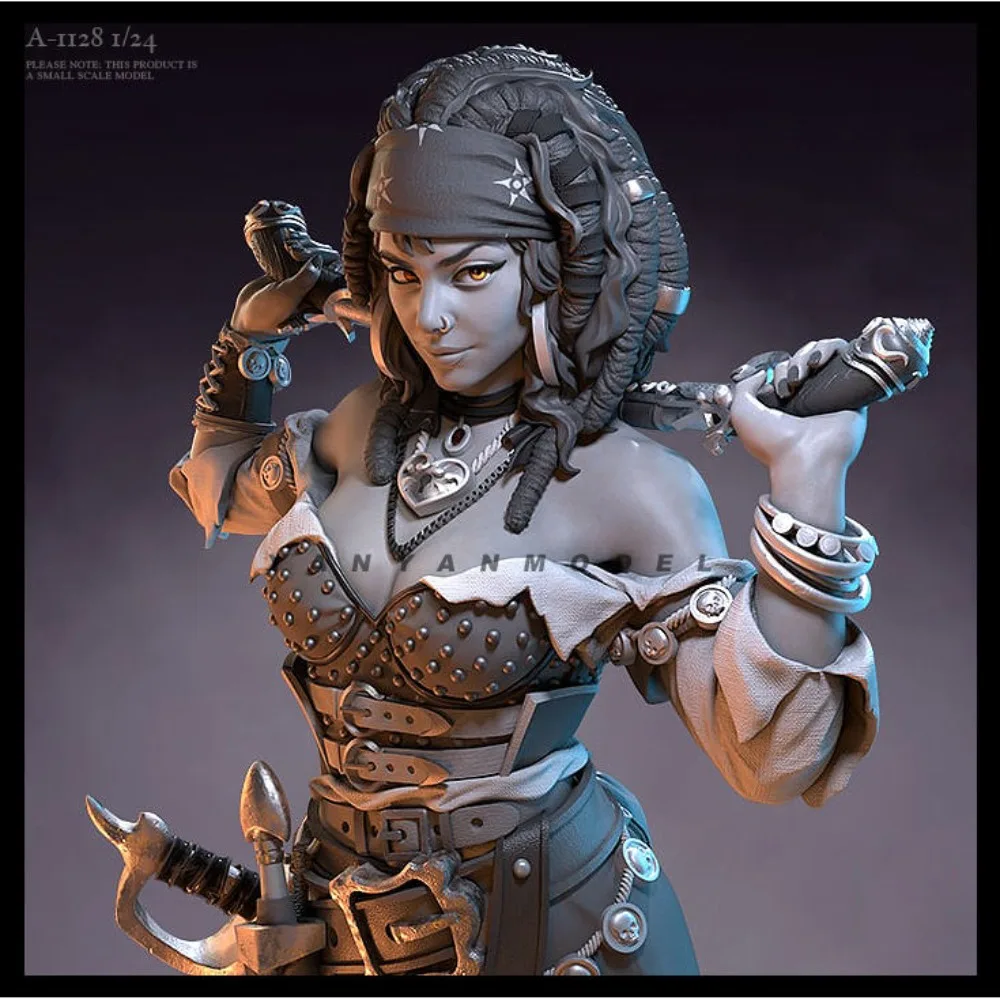 1/24 Pirate Girl Bust Model DIY Coloring and Self-assembly Figurines 3D Printed Resin Models Miniatures Gifts