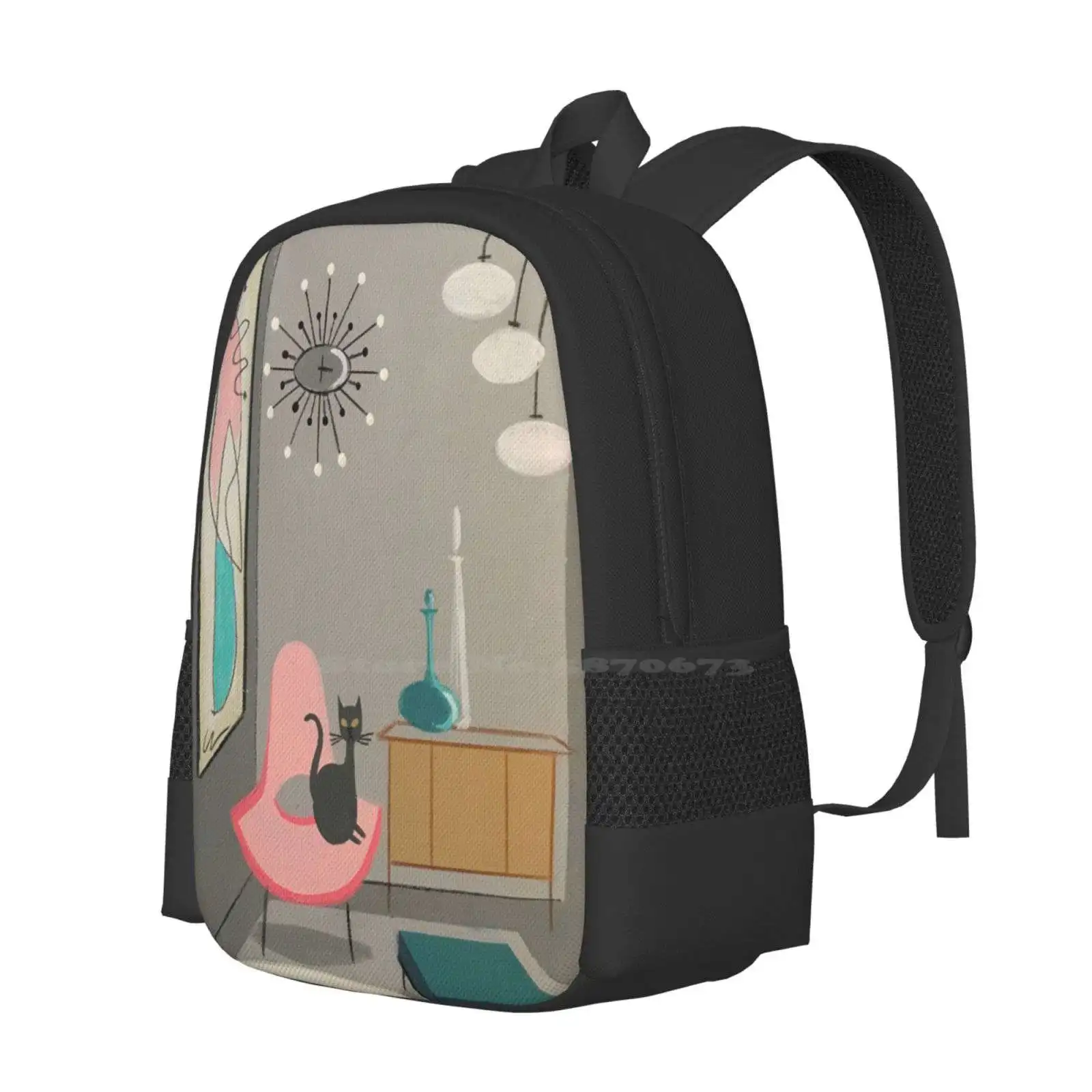 Cat In Room Teen College Student Backpack Pattern Design Bags Cat Modern Homes Modern Room Elgato Gomez Gomez Art Kitschy