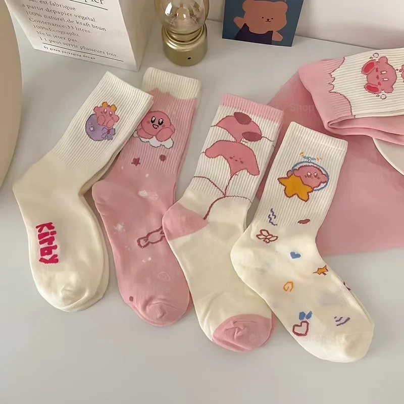 Kirby Cute Anime Socks Cartoon Cotton Girls Breathable Sock Fashion Women Mid Tube Socks Japanese Style Casual Spont Stocking