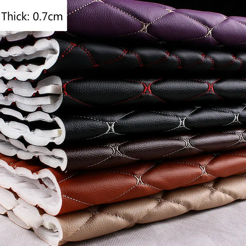 1x1.55M Artificial PU Leather Fabric Sponge Quilted Embroidered Car Interior Material Home Upholstery Faux Leather Fabric