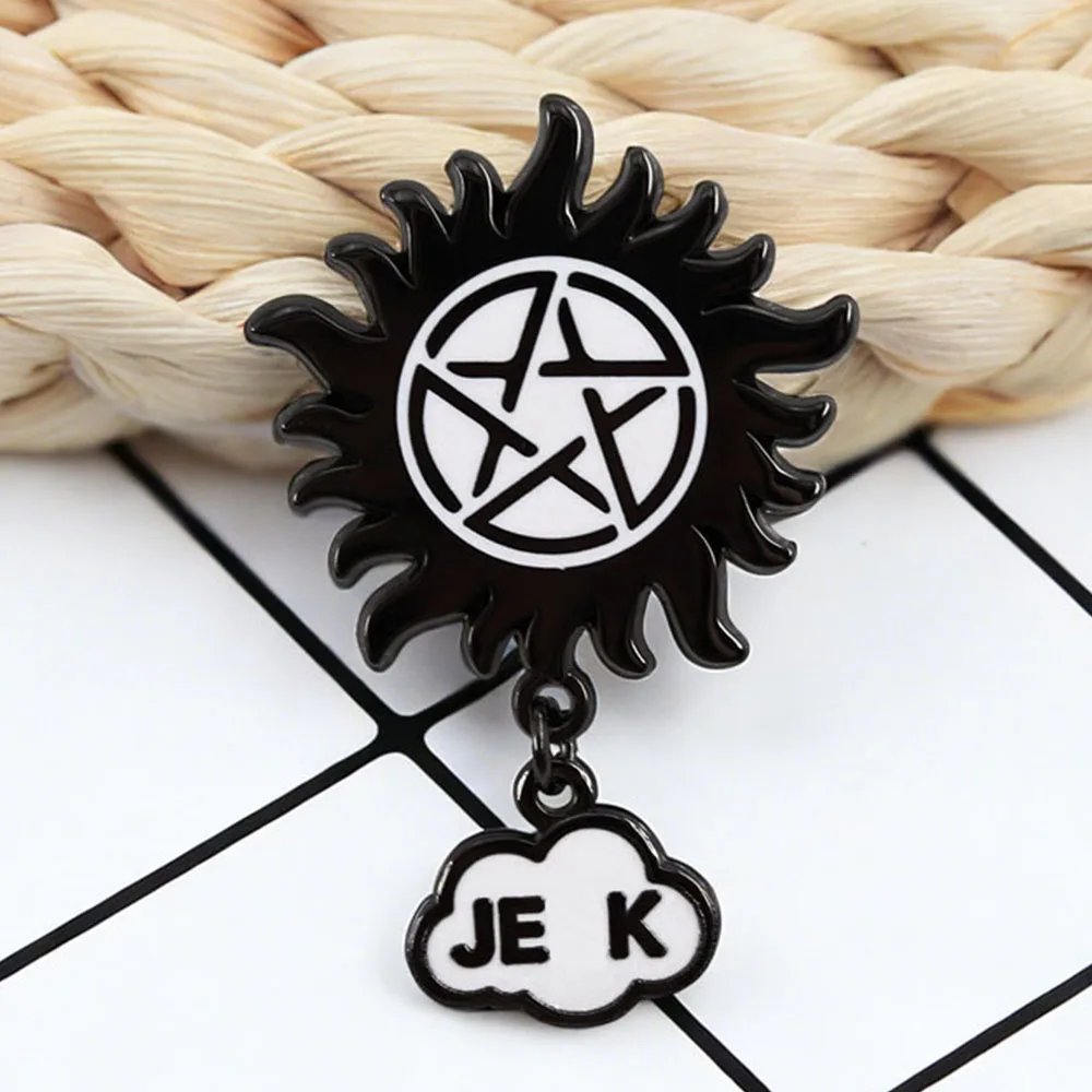 Supernatural-Winchester-Brothers Amulet Badge Fantasy Horror TV Series Inspired Lapel Pin Backpacks Hats Decorative