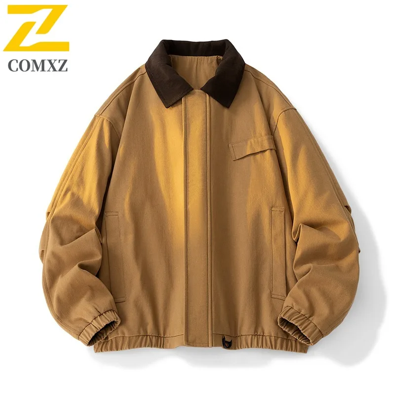 

COMXZ 2025 New Spring Autumn Cotton Workwear Jacket for Men Casual American Retro Style Trendy Streetwear Coat Male Outerwear