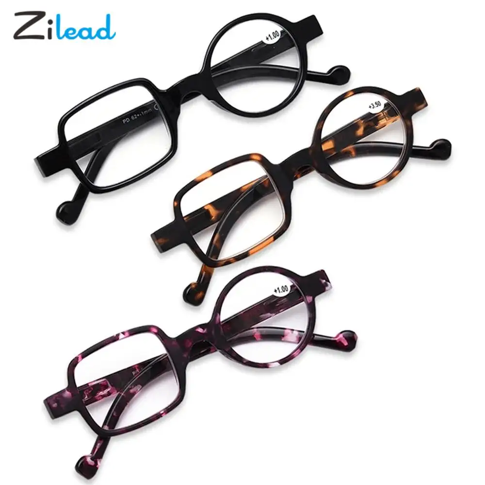 Zilead Retro Leopard Asymmetrical Round&Square Reading Glasses Women Men Presbyopia Glasses Hyperopia Eyeglasses Diopters 0+3.5