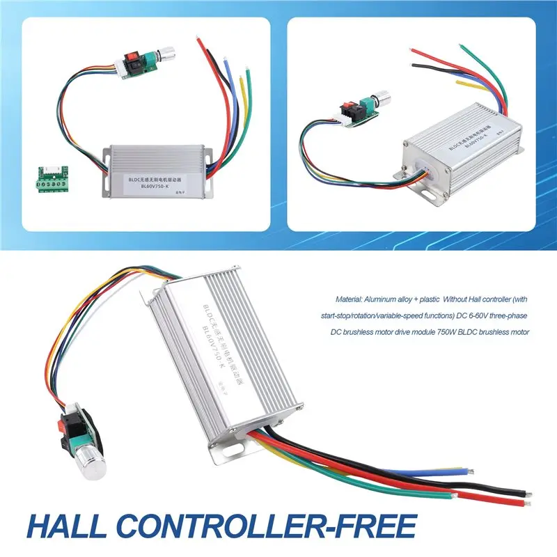 【LIMITED TIME DISCOUNT】DC Brushless Motor Driver Module 750W No Hall Controller Stop/Reverse Speed Regulator DC6-60V 3 Phase