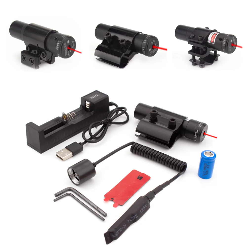 Tactical Red Dot Laser Sight with 11/20mm Picatinny Rail Mount Barrel Mount Laser Pointer Sight with Battery and Charger