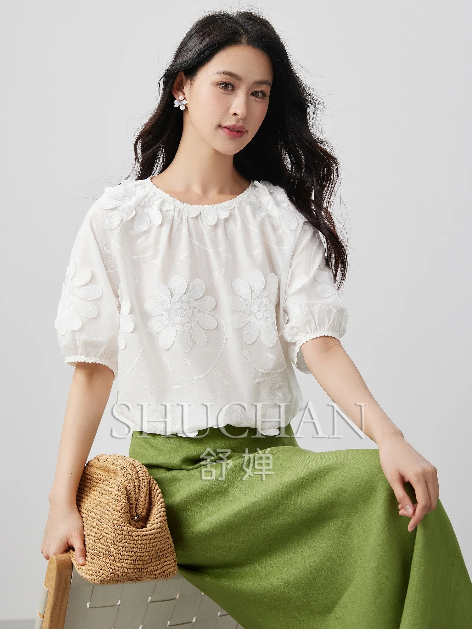 Good Quality Natural Cotton Lace Ribbon Three-dimensional Embroidered Flower blouse and Shirt Women