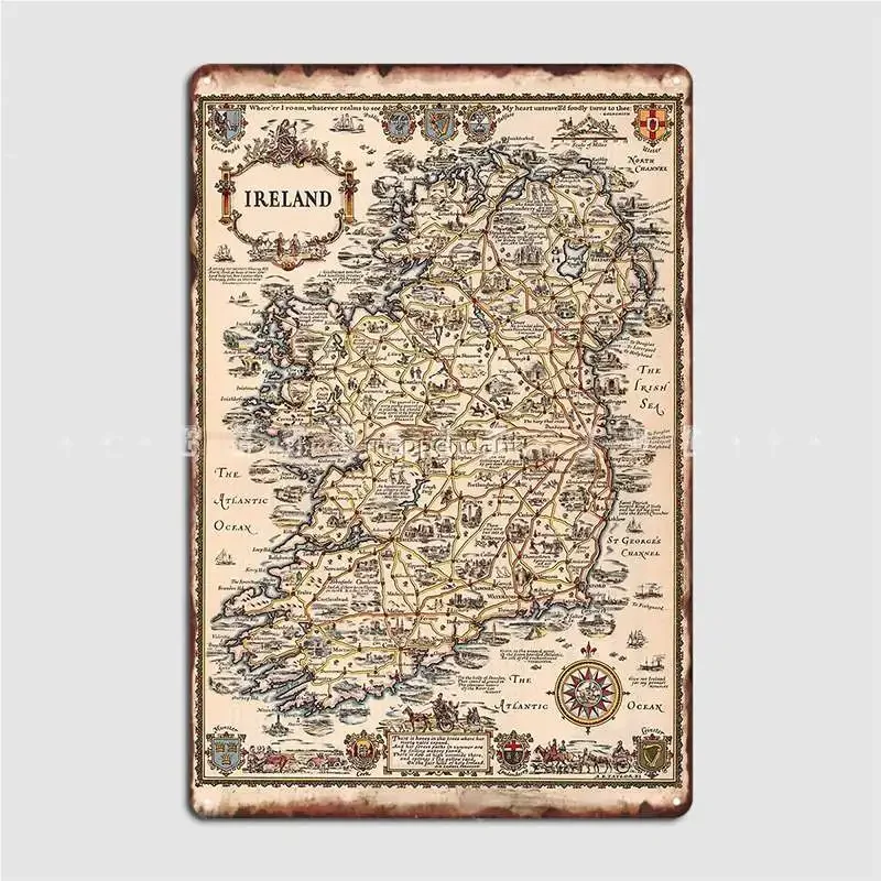 

1927 Vintage Ireland Map Metal Sign Wall Decor Design Bar Cave Club Tin Sign Posters