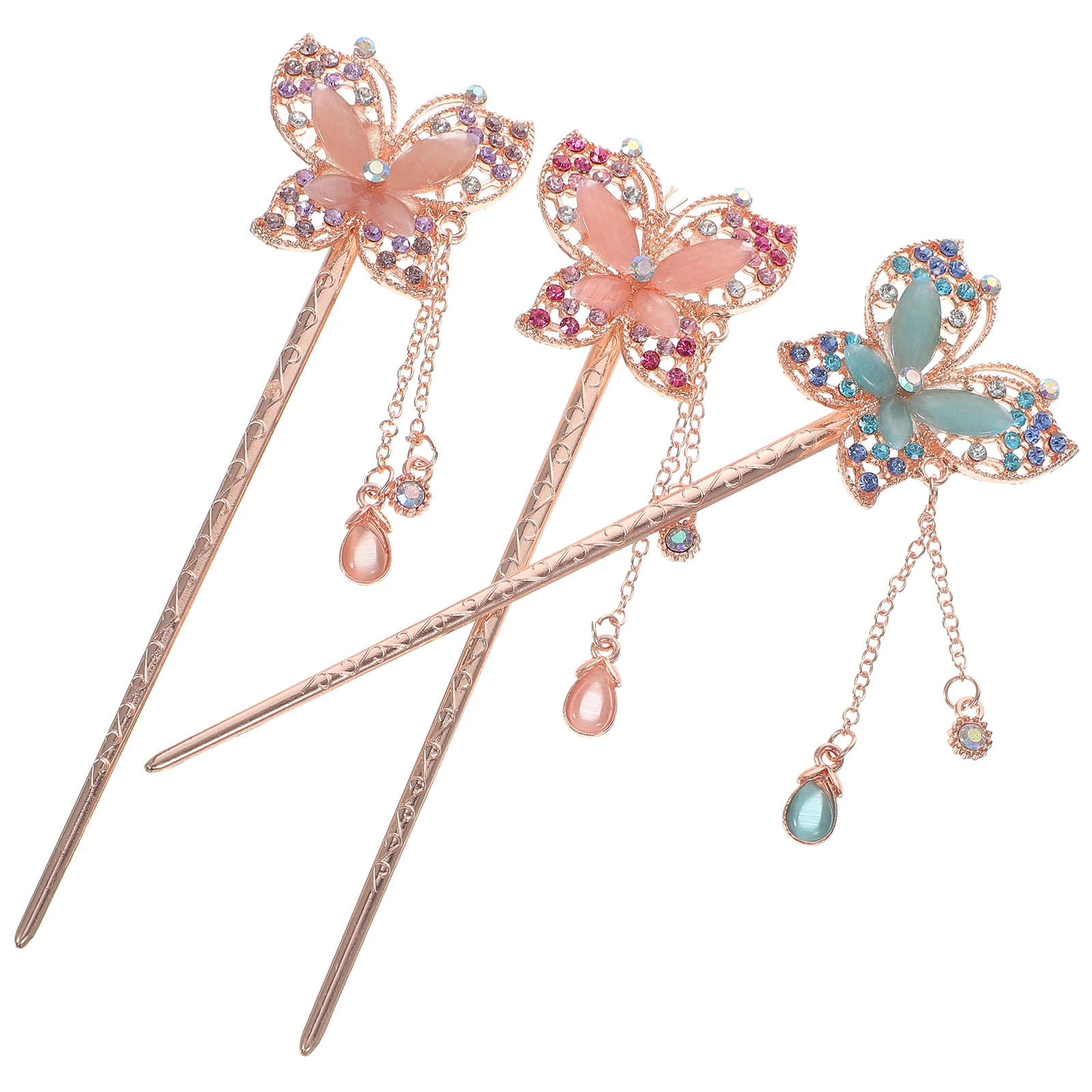 

3pcs Retro Hairpin Butterfly Sticks Durable Safe Alloy Fits All Hairstyles Hair Styling Accessories Long Hair Buns