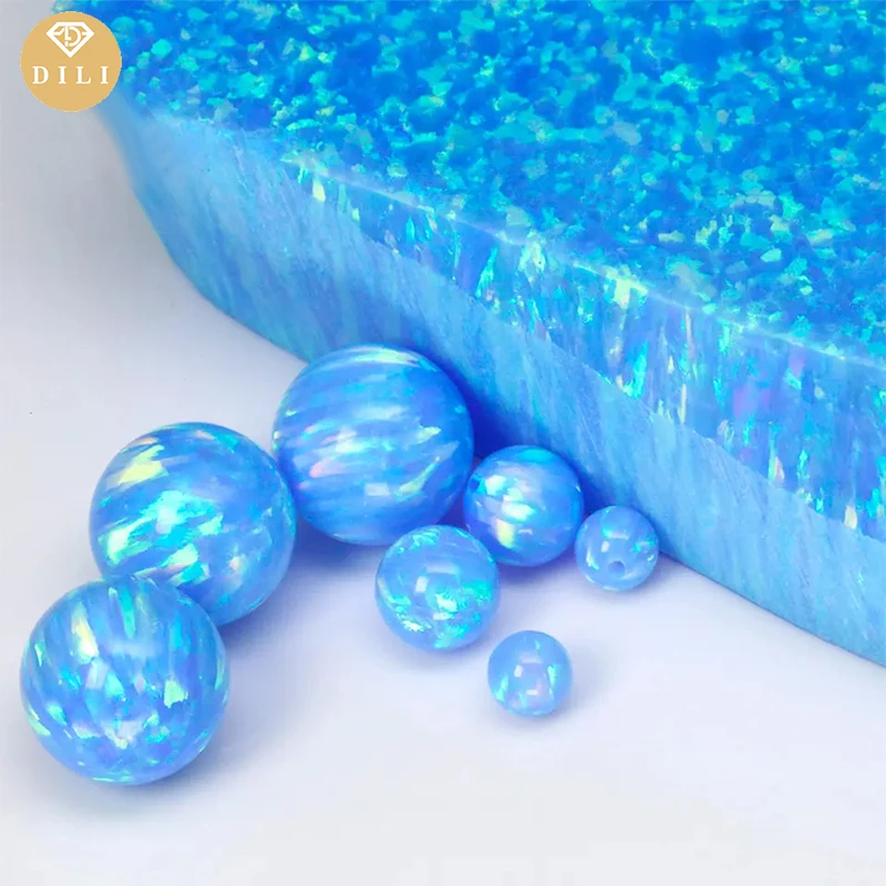 20pcs/Lot 2-10mm OP06 Blue Opal Beads Full Hole Ball Lab Created Round Opal Beads Blue Fire Opal For Jewelry