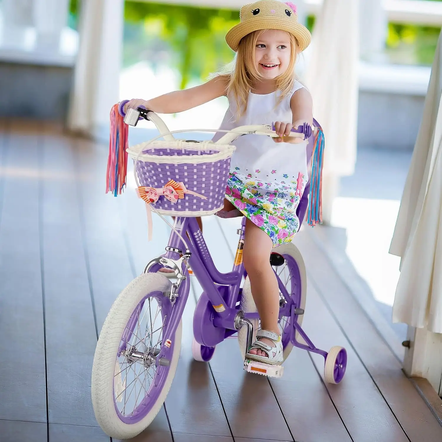 Meisjesfiets Voor 2-12 Jaar Oud Peuters En Kinderen, 16 Inch Kinderfiets Met Mand En Bel Zijwieltjes, Verstelbare Zee