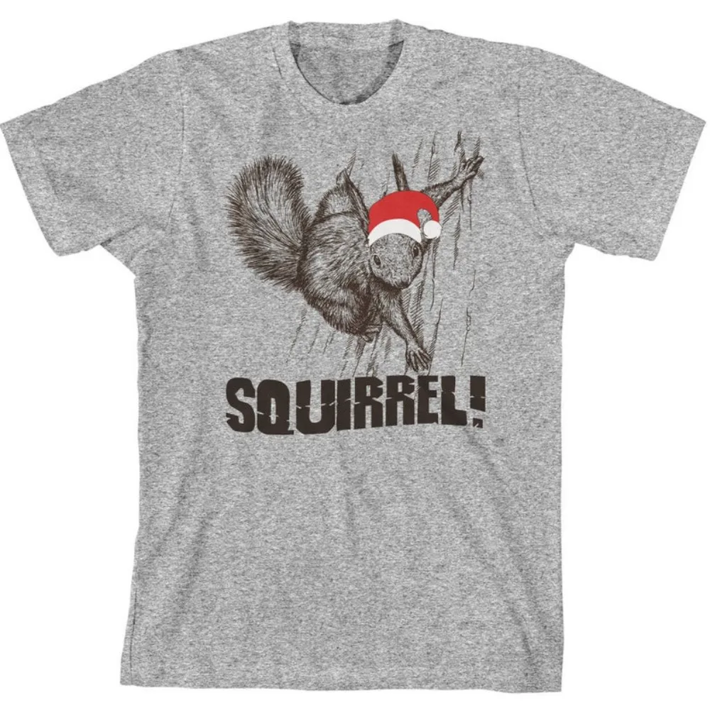 Funny Christmas Squirrel TShirt Men Women Fashion Holiday Crewneck Cotton Tee Tops Cool Gift for Mens Xmas Casual Holiday Shirt