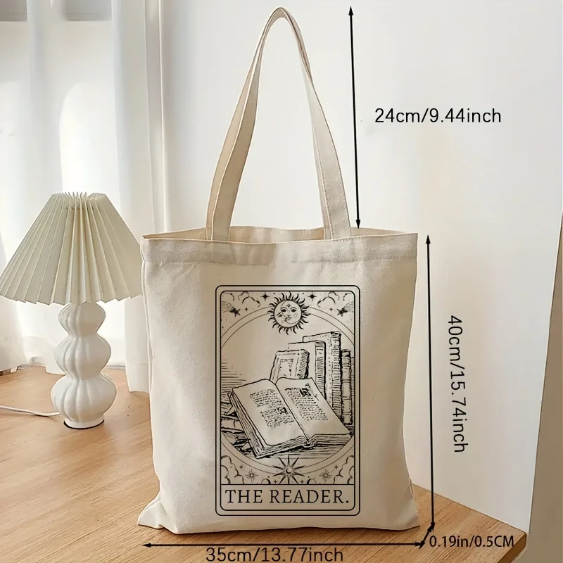 Vintage The Reader Pattern Canvas Shoulder Bag, Lightweight  Sun Pattern Shopper Bag, Versatile Storage Bag