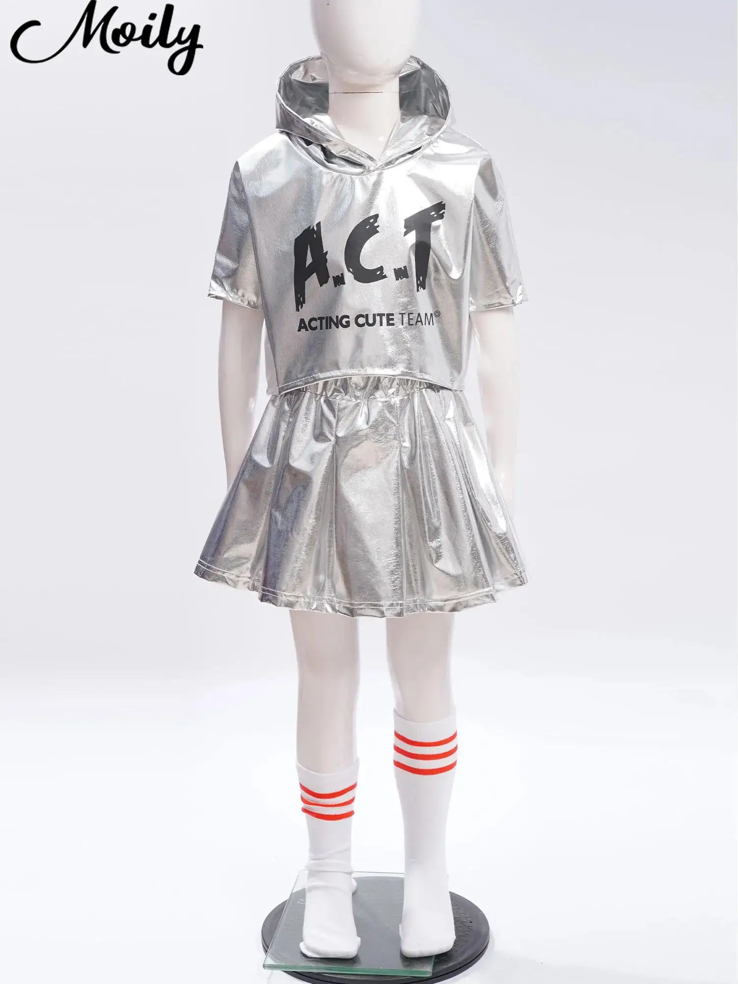 

Kids Girls Boys Jazz Hip-Hop Street Dance Outfit Cheerleading Uniform Tops with Pleated Skirt Shorts And Socks Performance Suit