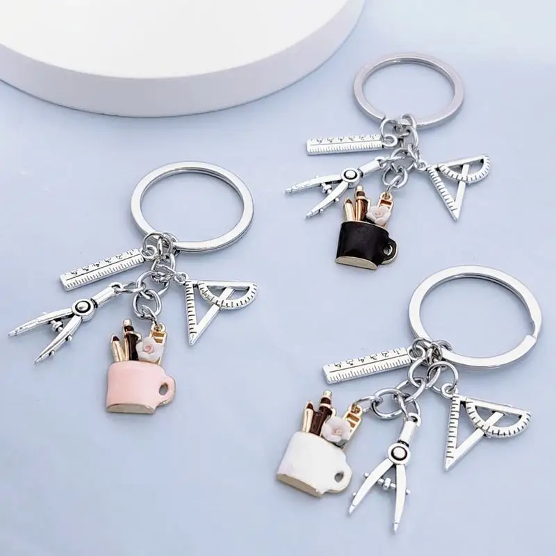 10Pieces Teacher's Day Gift Compass Ruler Pen Holder Keychain Backpack Pendant Car Keychain for Teacher