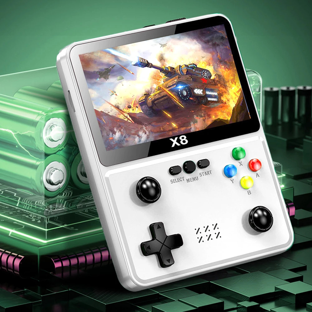 ใหม่ X8 เกมคอนโซลคอนโซลวิดีโอเกมย้อนยุค 4 นิ้วหน้าจอ IPS เครื่องเล่นเกมพกพา Dual จอยสติ๊ก 10 จําลองเกม