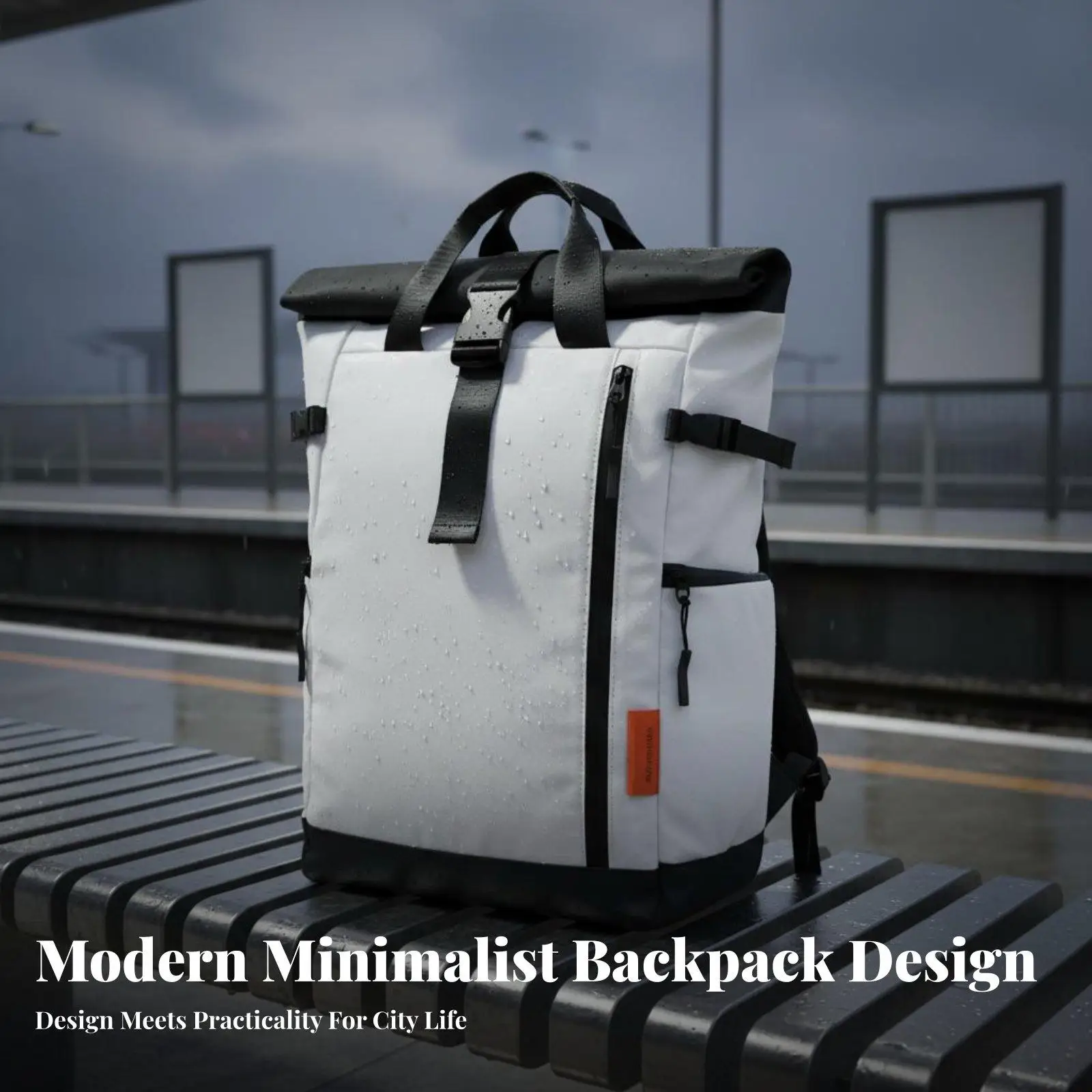 Water Resistant Oxford Cloth Rucksack 20L to 25L Roll Top Backpack for Daily Commute and Travel with Side Pockets