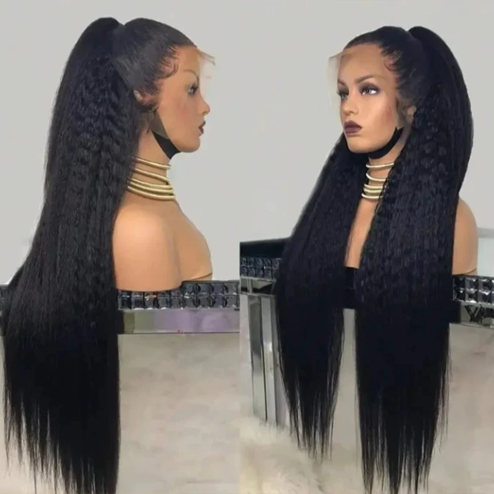 

Yaki Straight Human Hair Wig For Women Natural Kinky Straight 13x4 Lace Front Wigs Human Hair 40 Inch kinky curly human hair wig