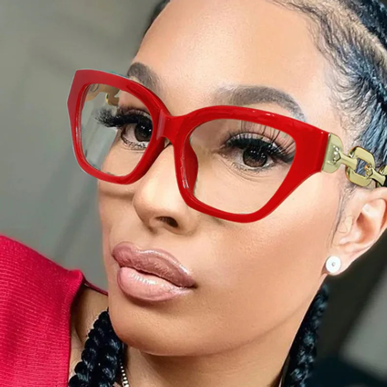 Vintage Gold rahmen klare Lesebrille Frauen sexy Katzenauge Anti Blaulicht Brille Luxus Designer große Kette Presbyopie Brille – Detail 5