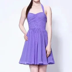 Mini Lavender Dresses for Children Elegant Halter Sleeveless Above Knee with Pleats Party Birthday Dance Special Events 2024 New