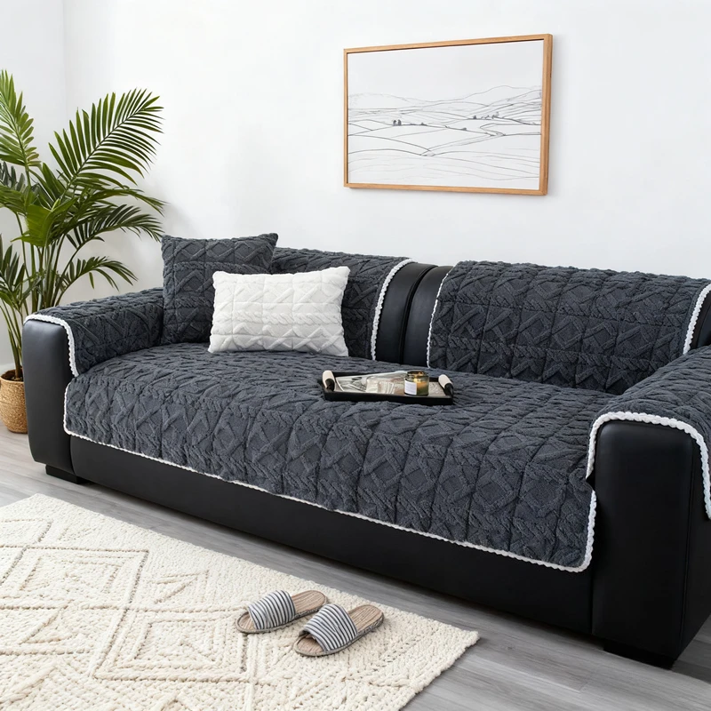

Sofa Protector Home Decor Sofa Cover Towel for Winter Sofa Seat Slipcovers Solid Color Plush Jacquard Modern housse de canapé