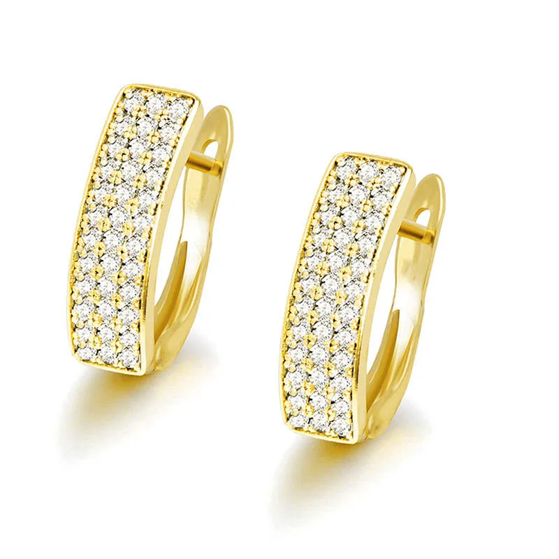 Huitan Gold Color Hoop Earrings for Women Luxury Paved 3-lines Cubic Zirconia Fashion Contracted Design Versatile Ear Jewelry